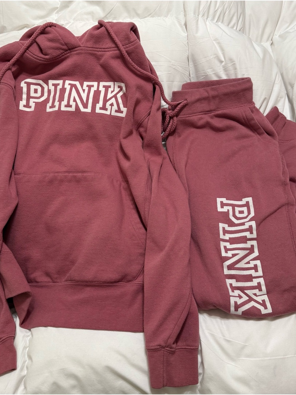PINK Victoria's Secret Mauve Pullover Hoodie & Jogger Pajama Set